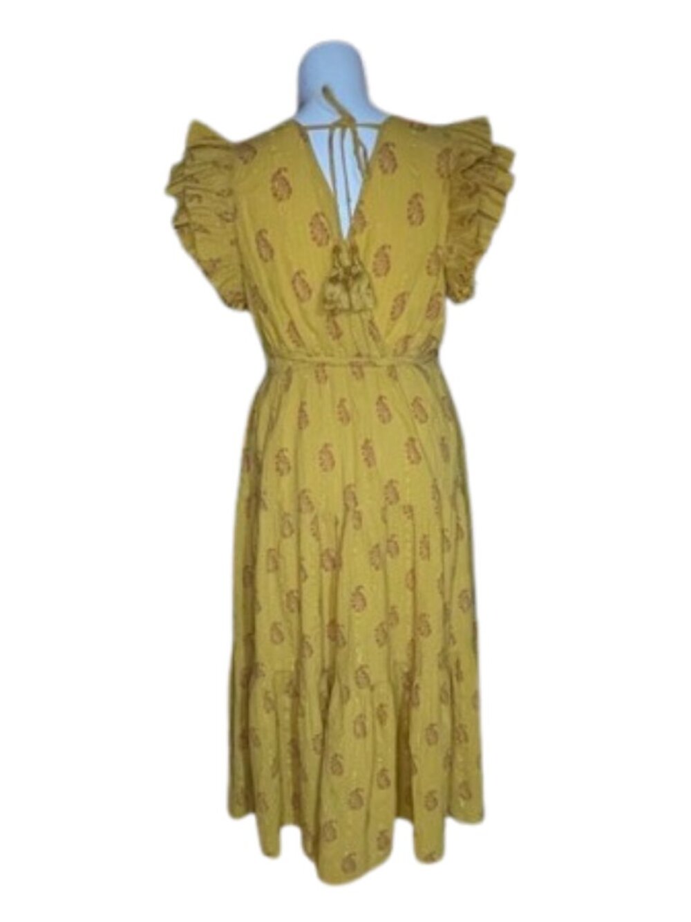 A Loves A Yellow Floral Metallic Stripe Ruffle Sleeve Belted Maxi Dress XL - Picture 3 of 9